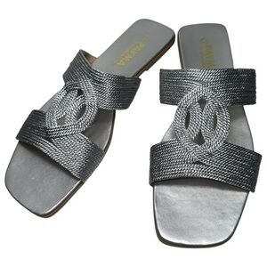 Payma NWT Women’s Size 41 9.5 Silver Woven Slip On Slides Sandals